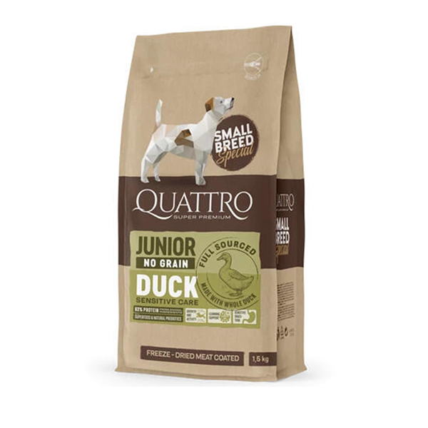 Quattro Small Junior No Grain Duck Freeze Dried - 1,5kg Quattro Small Junior No Grain Duck Freeze Dried - 1,5kg